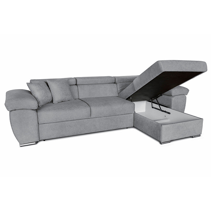 Corner sofa-bed reversible Comy pakoworld fabric gray 286x160x75-90cm