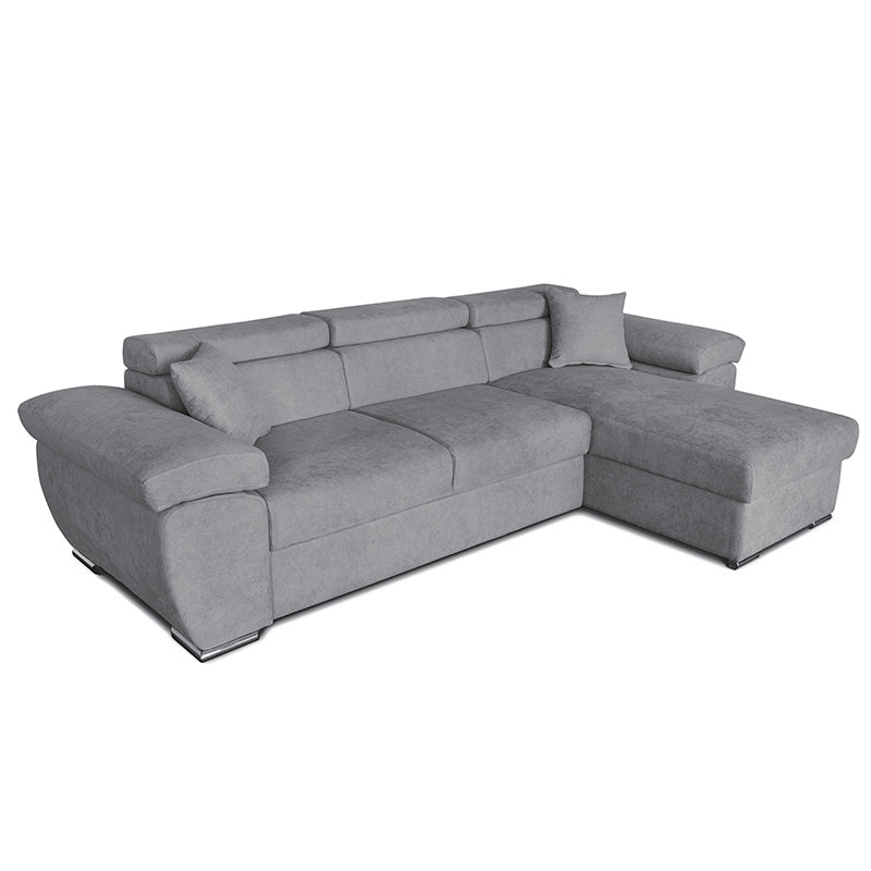 Corner sofa-bed reversible Comy pakoworld fabric gray 286x160x75-90cm