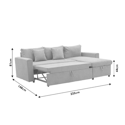 Corner sofa-bed reversible Lilian pakoworld fabric grey 225x148x81cm