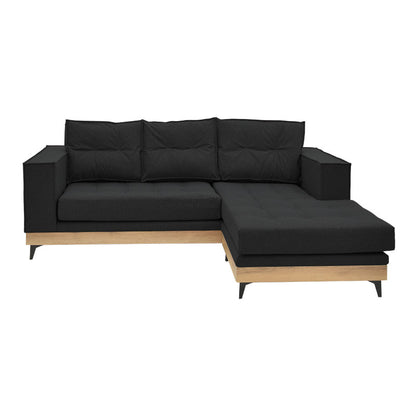 Corner reversible sofa Mirabel pakoworld black fabric-natural wood 250x184x100cm