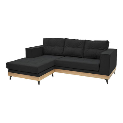 Corner reversible sofa Mirabel pakoworld black fabric-natural wood 250x184x100cm