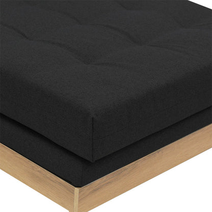 Corner reversible sofa Mirabel pakoworld black fabric-natural wood 250x184x100cm