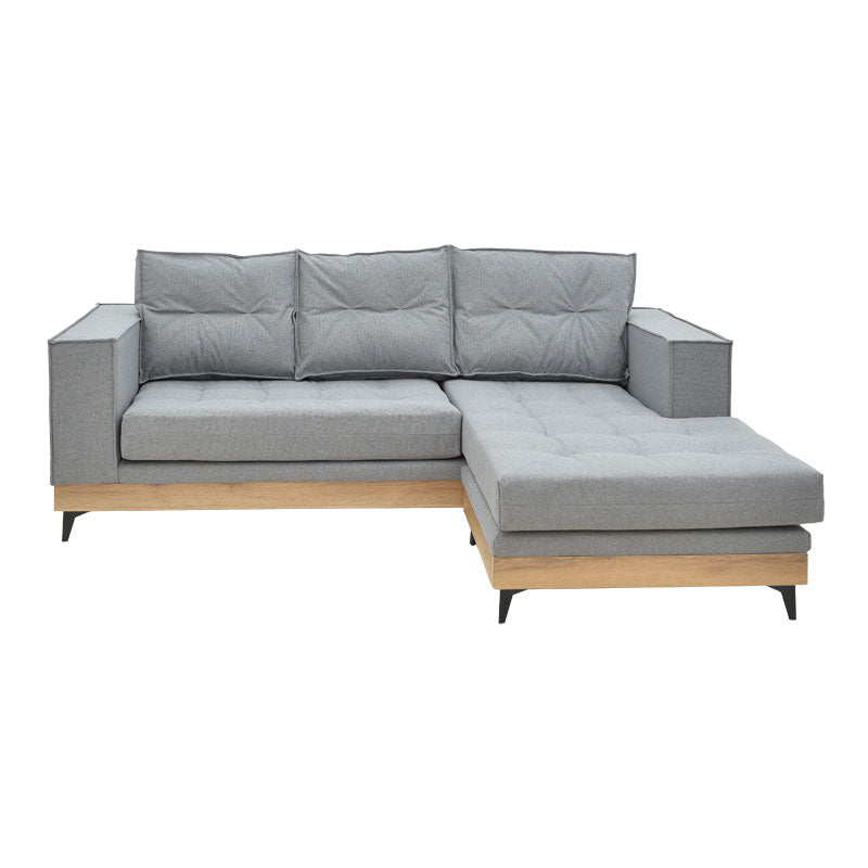 Corner reversible sofa Mirabel pakoworld grey fabric-natural wood 250x184x100cm