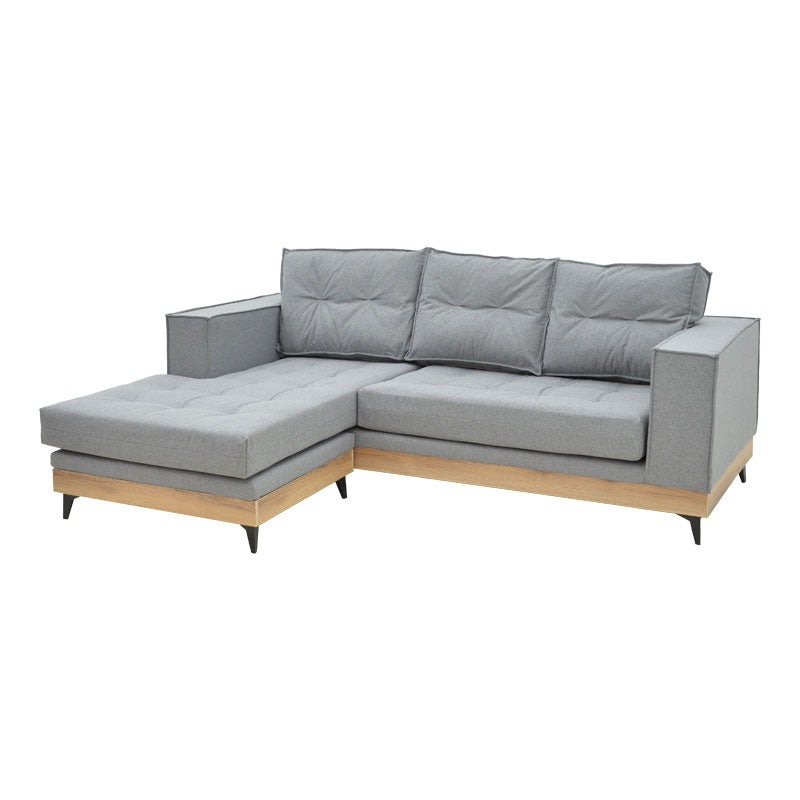 Corner reversible sofa Mirabel pakoworld grey fabric-natural wood 250x184x100cm