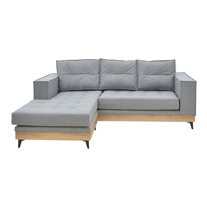 Corner reversible sofa Mirabel pakoworld grey fabric-natural wood 250x184x100cm