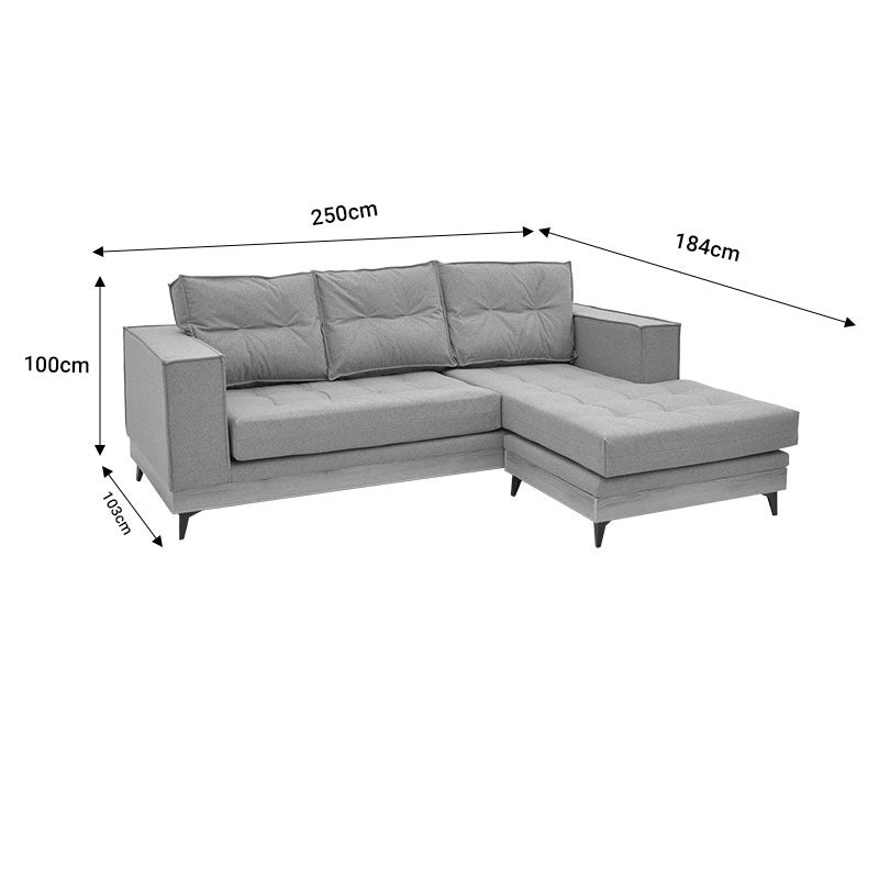 Corner reversible sofa Mirabel pakoworld grey fabric-natural wood 250x184x100cm