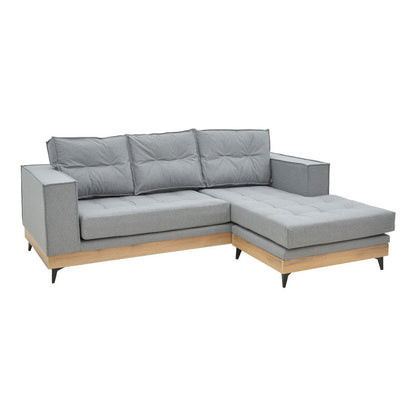 Corner reversible sofa Mirabel pakoworld grey fabric-natural wood 250x184x100cm