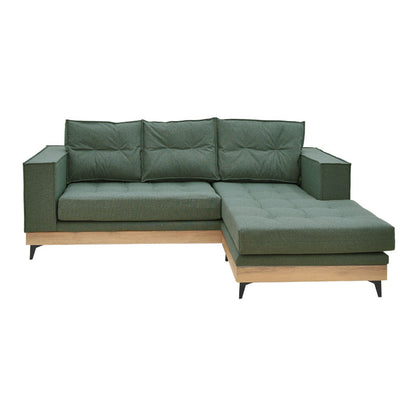 Corner reversible sofa Mirabel pakoworld green fabric-natural wood 250x184x100cm