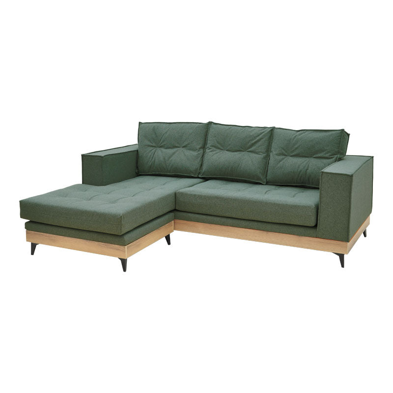 Corner reversible sofa Mirabel pakoworld green fabric-natural wood 250x184x100cm