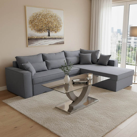 Corner reversible sofa Venzie  grey color fabric 283x214x83cm
