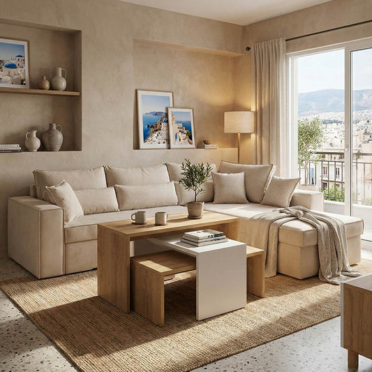 Corner reversible sofa Venzie  beige color fabric 283x214x83cm