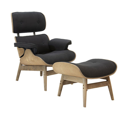 Relax armchair Mirto pakoworld with footstoo solid wood walnut-fabric black 80x80x96,5cm