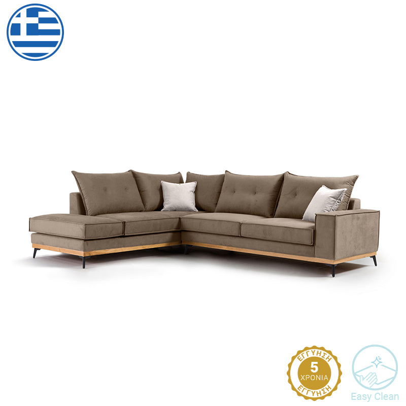 Corner sofa Luxury II pakoworld right corner fabric mocha-cream 290x235x95cm