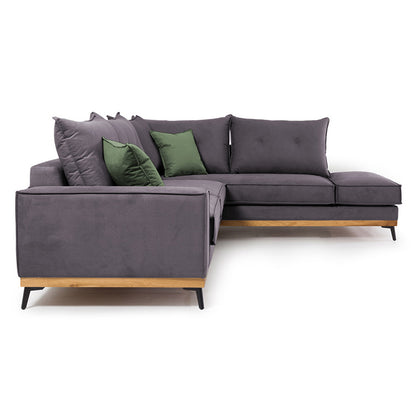 Corner sofa Luxury II pakoworld left corner fabric dark grey-dark green 290x235x95cm