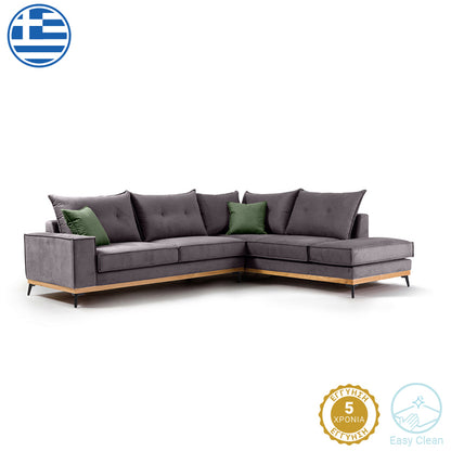 Corner sofa Luxury II pakoworld left corner fabric dark grey-dark green 290x235x95cm