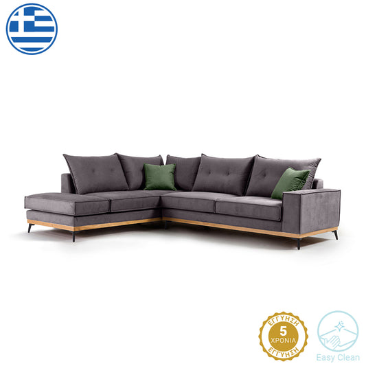 Corner sofa Luxury II pakoworld right corner fabric dark grey-dark green 290x235x95cm