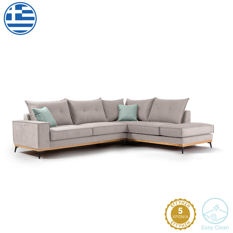 Corner sofa Luxury II pakoworld left corner fabric elephant-ciel 290x235x95cm