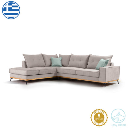 Corner sofa Luxury II pakoworld right corner fabric elephant-ciel 290x235x95cm