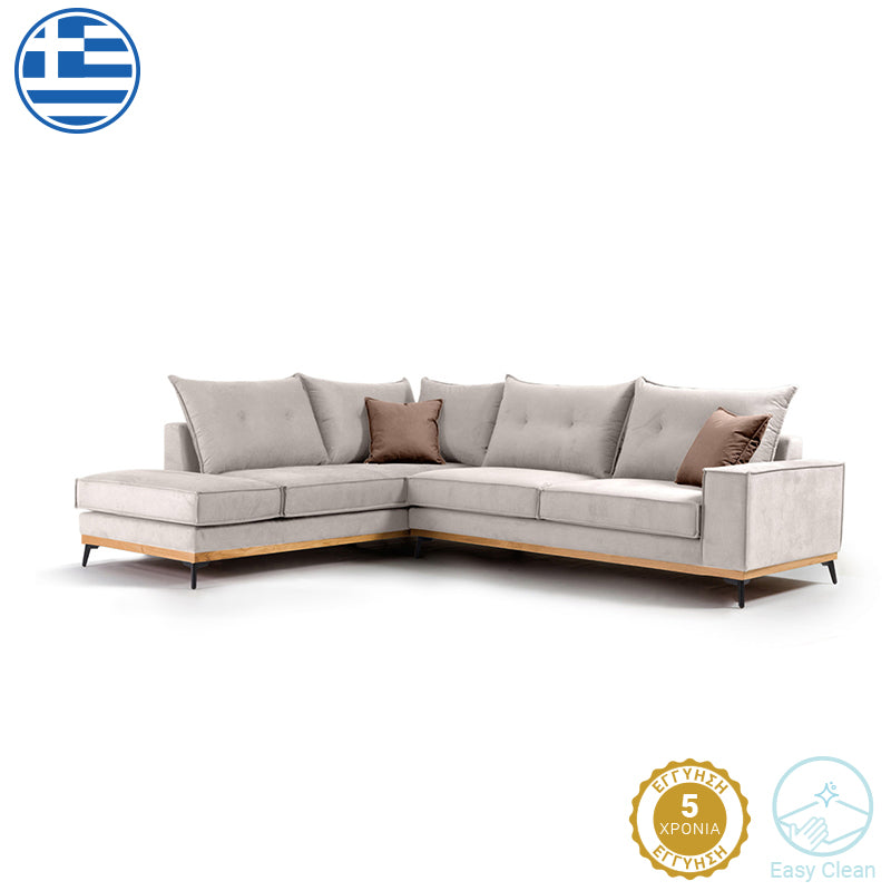 Corner sofa Luxury II pakoworld right corner fabric  creamt-mocha 290x235x95cm