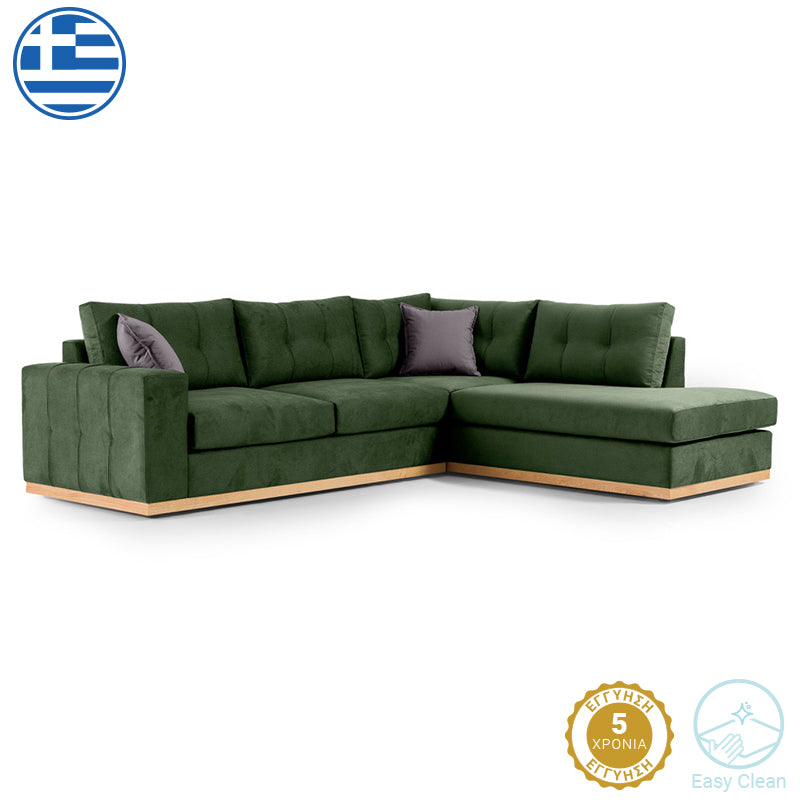 Corner sofa Boston pakoworld left corner fabric dark green-dark grey 280x225x90cm