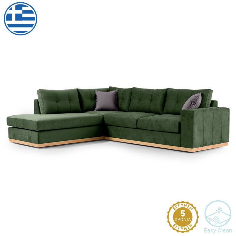 Corner sofa Boston pakoworld right corner fabric dark green-dark grey 280x225x90cm