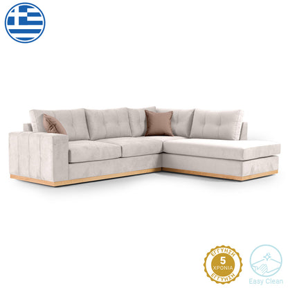 Corner sofa Boston pakoworld left corner fabric cream-mocha 280x225x90cm