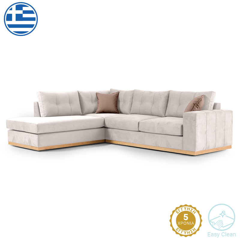 Corner sofa Boston pakoworld right corner fabric cream-mocha 280x225x90cm