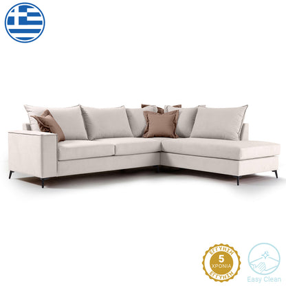 Corner sofa Romantic pakoworld left corner fabric cream-mocha 290x235x95cm