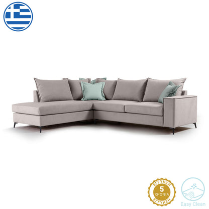 Corner sofa Boston pakoworld right corner fabric elephant-ciel 290x235x95cm