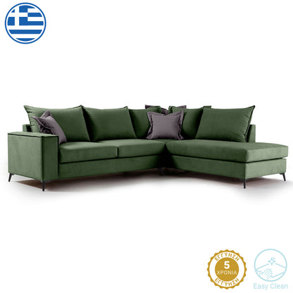 Corner sofa Boston pakoworld left corner fabric dark green-dark grey 290x235x95cm