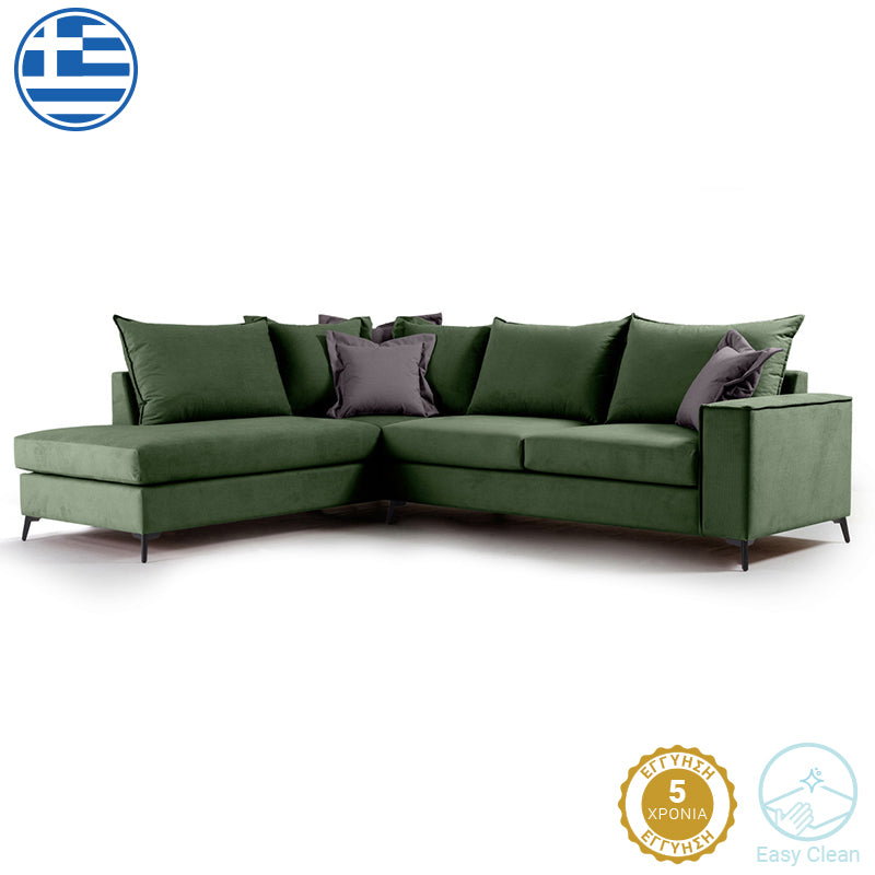 Corner sofa Boston pakoworld right corner fabric dark green-dark grey 290x235x95cm