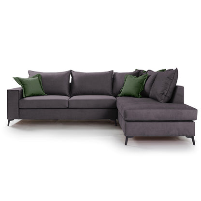 Corner sofa  Romantic pakoworld left corner fabric dark grey-dark green 290x235x95cm