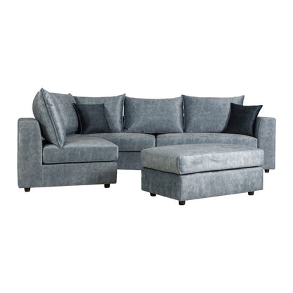 Reversible polymorphic sofa Iris pakoworld grey antique fabric-dark blue cushion 290x250x95cm