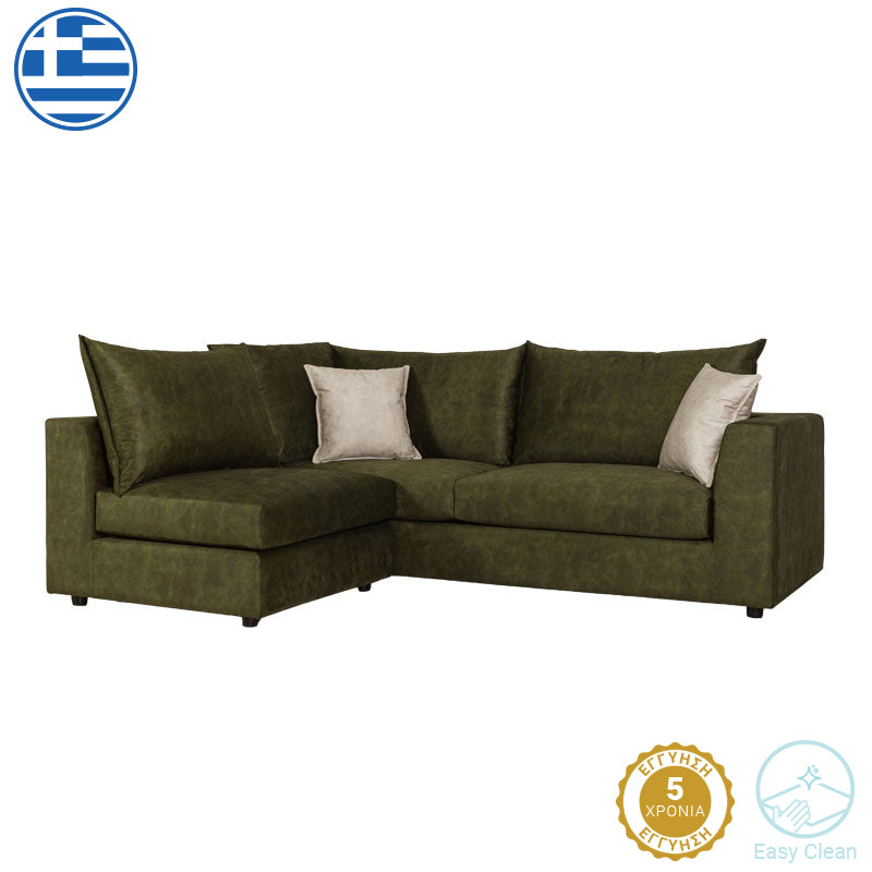 Reversible polymorphic sofa Artemis pakoworld green antique fabric-ivory cushion 240x187x95cm