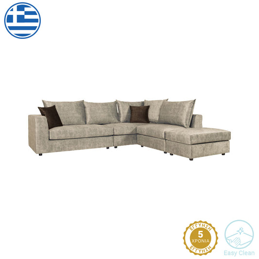 Reversible polymorphic sofa Iris pakoworld beige antique fabric-dark brown cushion 290x250x95cm