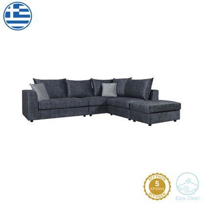 Reversible polymorphic sofa Iris pakoworld dark grey antique fabric-light grey cushion 290x250x95cm