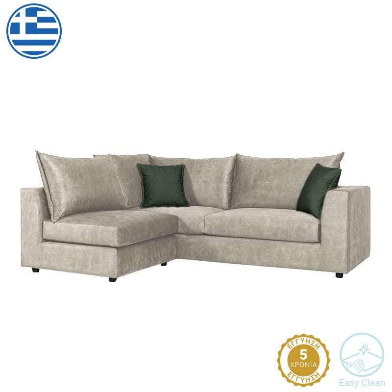 Reversible polymorphic sofa Artemis pakoworld ecru antique fabric-green cushion 240x187x95cm