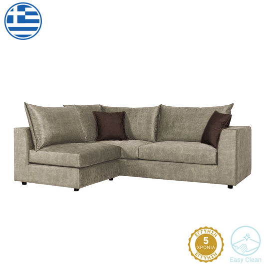 Reversible polymorphic sofa Artemis pakoworld beige antique fabric-darkbrown cushion 240x187x95cm