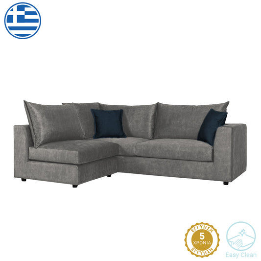 Reversible polymorphic sofa Artemis pakoworld grey antique fabric-dark blue cushion 240x187x95cm