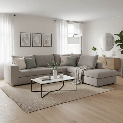 Reversible polymorphic sofa London grey fabric-light grey cushions 296x246x95cm