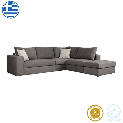 Reversible polymorphic sofa London pakoworld  grey fabric-light grey cushions 296x246x95cm