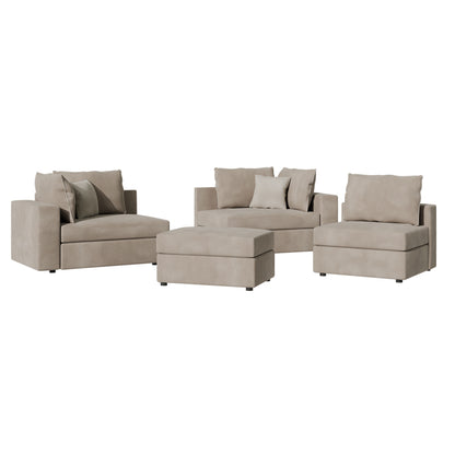 Reversible polymorphic sofa London pakoworld grey-beige fabric-light grey cushions 296x246x95cm