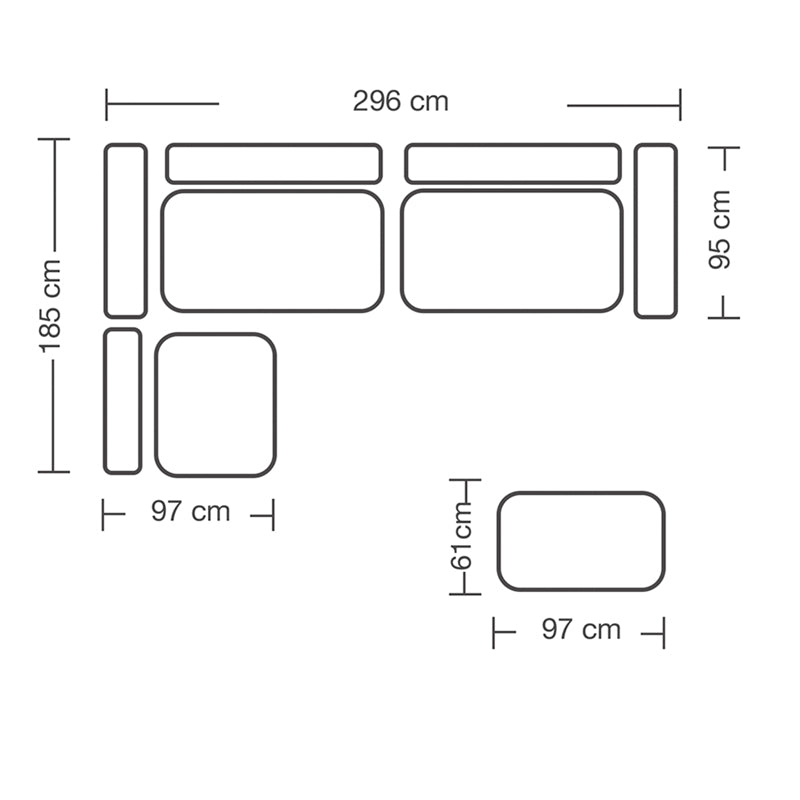 Reversible polymorphic sofa London pakoworld grey-beige fabric-light grey cushions 296x246x95cm