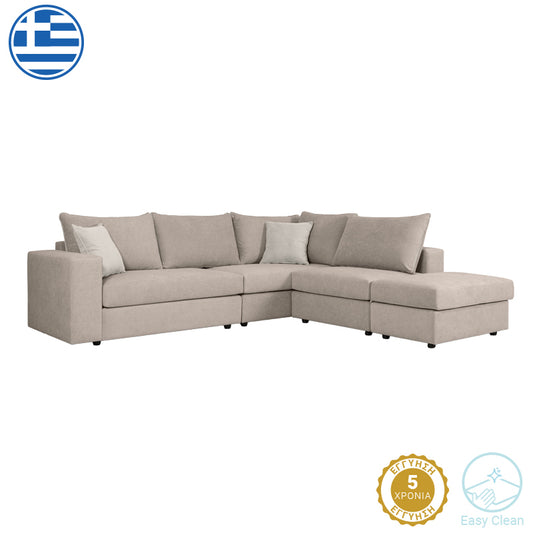Reversible polymorphic sofa London pakoworld grey-beige fabric-light grey cushions 296x246x95cm