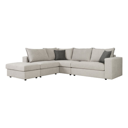 Reversible polymorphic sofa London pakoworld light grey fabric-grey cushions 296x246x95cm