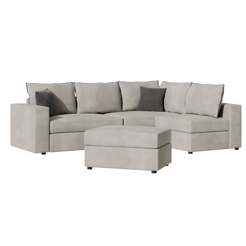 Reversible polymorphic sofa London pakoworld light grey fabric-grey cushions 296x246x95cm