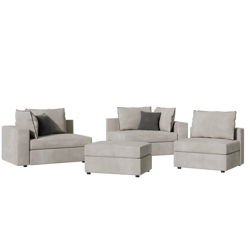 Reversible polymorphic sofa London pakoworld light grey fabric-grey cushions 296x246x95cm