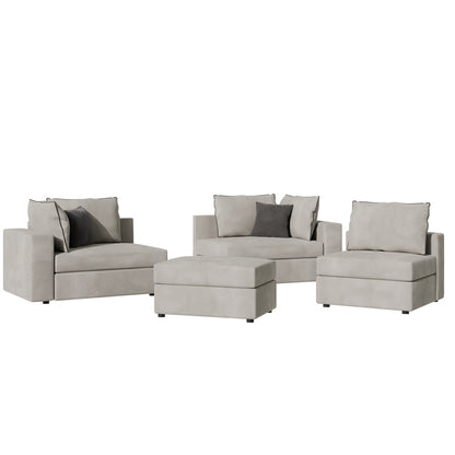 Reversible polymorphic sofa London pakoworld light grey fabric-grey cushions 296x246x95cm