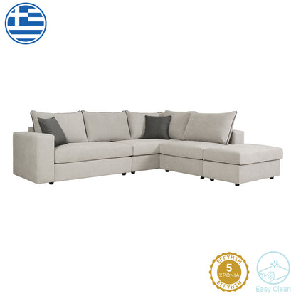 Reversible polymorphic sofa London pakoworld light grey fabric-grey cushions 296x246x95cm