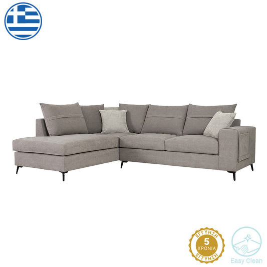 Right corner sofa Montana pakoworld grey fabric-light grey cushions 275x215x93cm